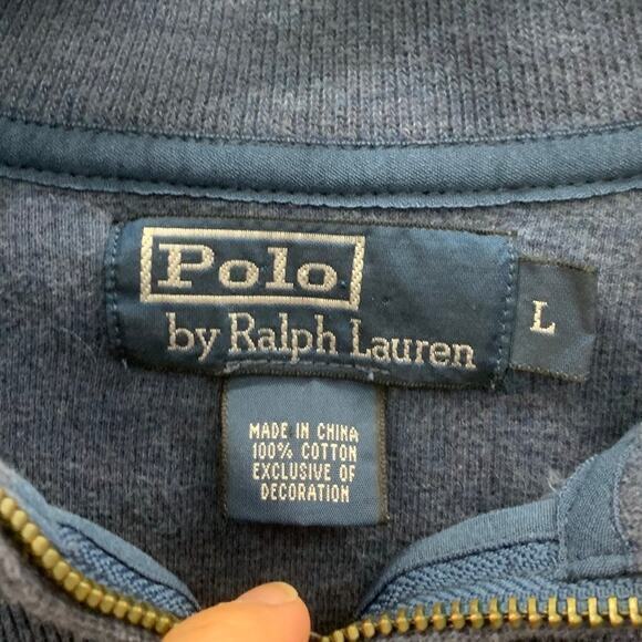 Polo Ralph Lauren Quarter Zip Pullover Sweater Men Medium Gray Navy Blue - Picture 3 of 6